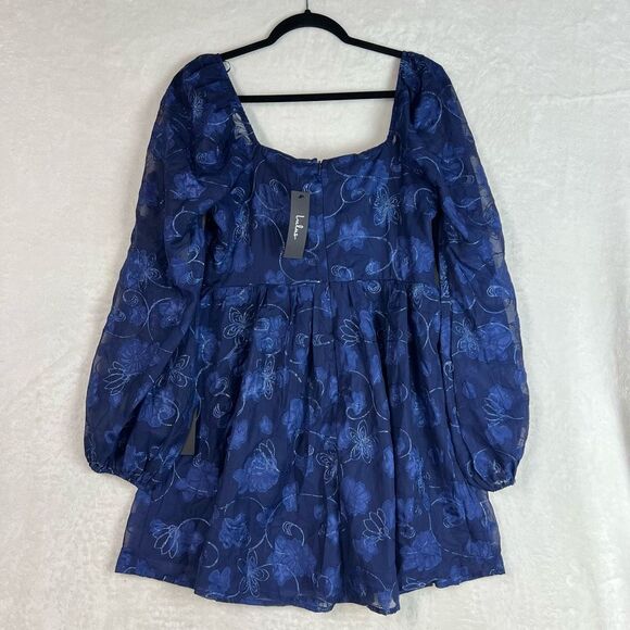 Lulus Decadent Charisma Navy Floral Embroidered Bustier Mini Dress Size L NWT - Picture 6 of 9
